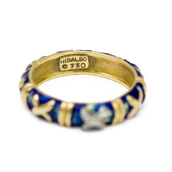 Vintage 18k Gold Hidalgo Blue Enamel Ring - Picture 3 of 4